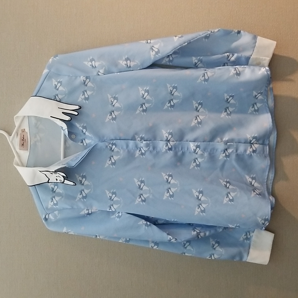 Miss Patina Long Sleeve Button Down With Cat Angels Shirt Size Small
